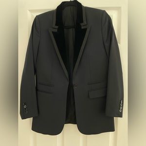 The Kooples Navy Silk and Velvet Tuxedo Blazer